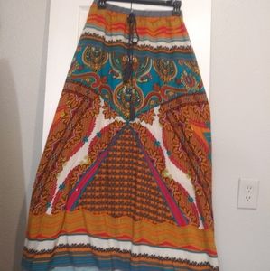 FOREVER 21 LONG FLOWY MULTI PATTERN AND COLOR SKIRT. SIZE L.